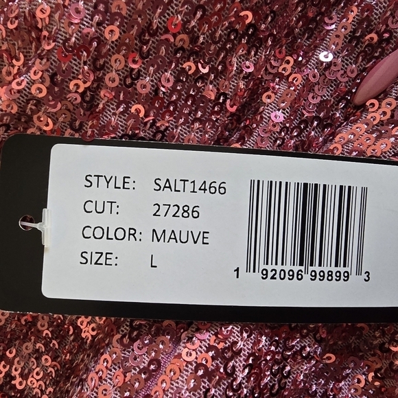 $179 Bebe Women's Off Sholder Dress Mini Silhouette Sequined Large Mauve New - Picture 9 of 12